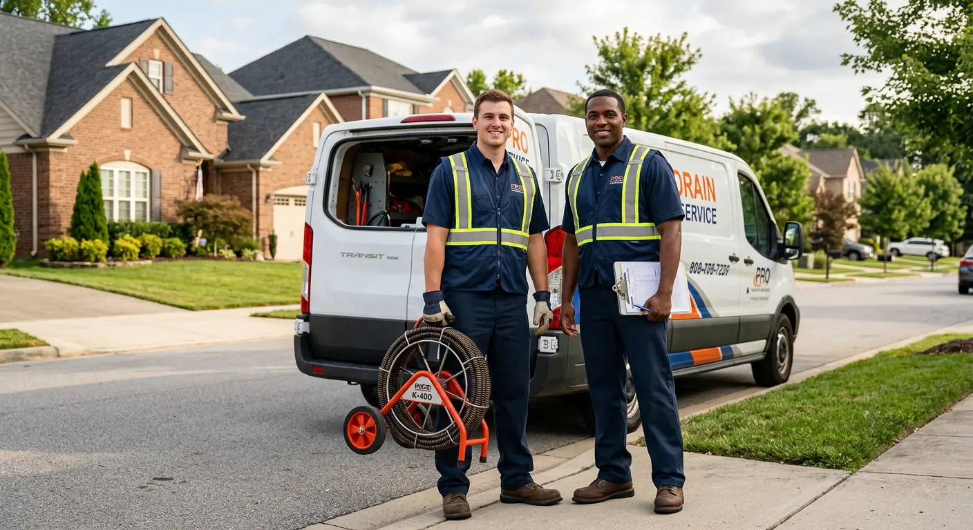 Sewer and drain service team with equipment ready for work in Bethalto