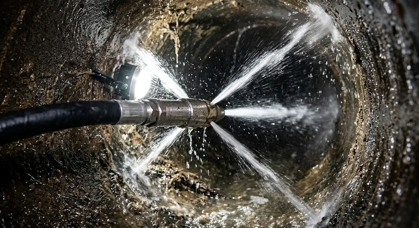 High-pressure hydro jetting nozzle cleaning sewer pipe for Sewer Cleanout in Bethalto